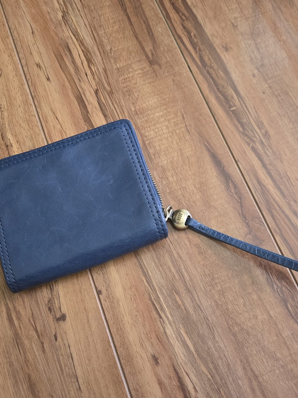 HOBO Blue Leather Zip Card Wallet with Patterned Interior